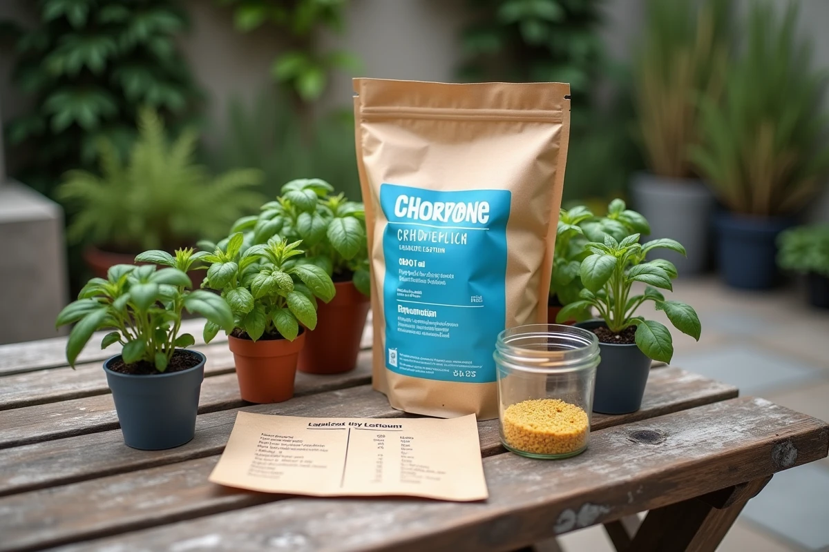 Dosage du chlore pour plantes avec tableau de mesure et herbes aromatiques