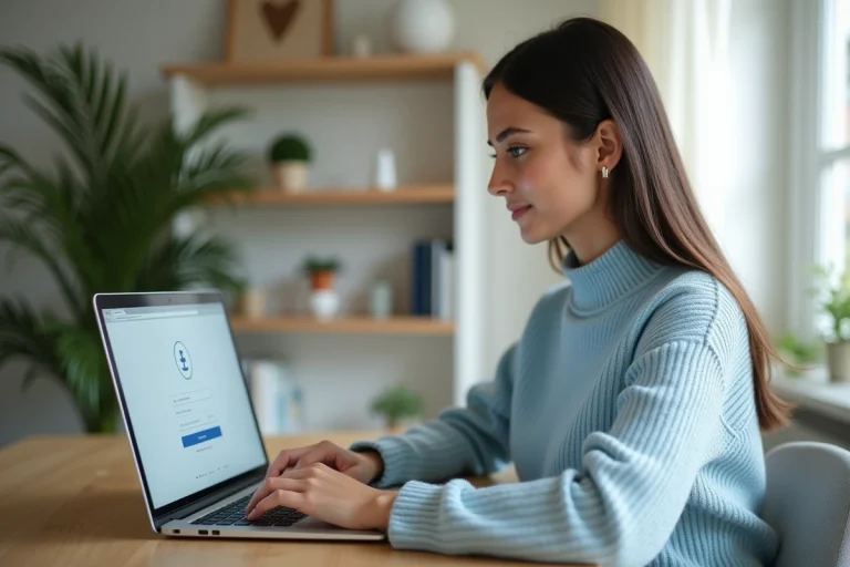 Femme concentrée travaillant sur son ordinateur dans un bureau lumineux