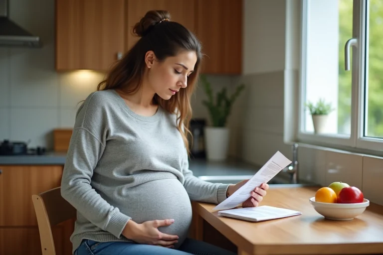 Femme enceinte lisant un pamphlet sur la toxoplasmose