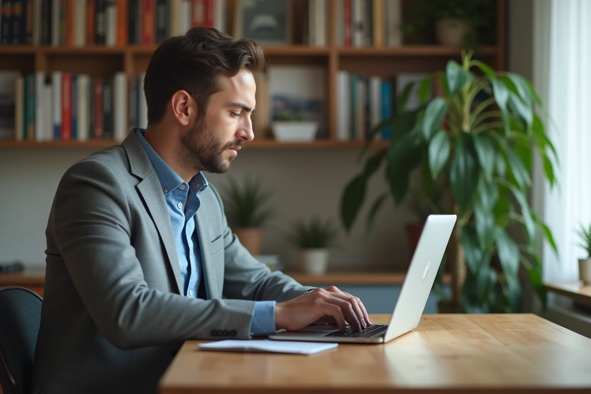 Jeune homme étudiant des annonces de voitures à la maison