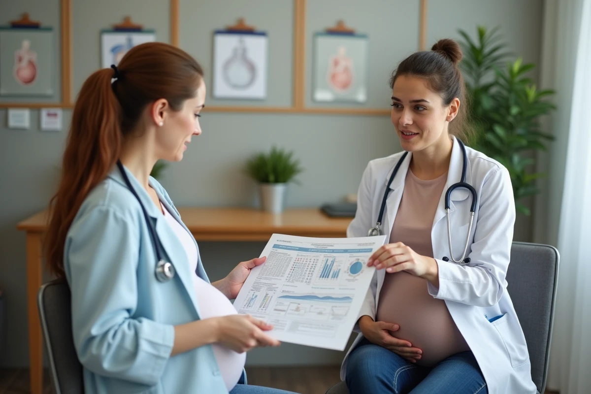 Docteur expliquant un graphique à une femme enceinte